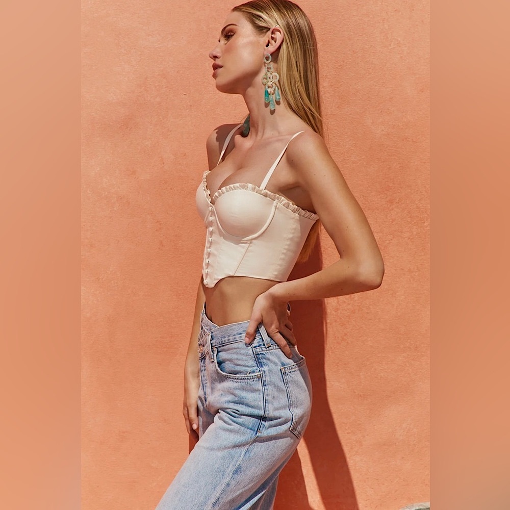 OH POLLY FEEL THE HEAT CORSET CROP TOP IN IVORY